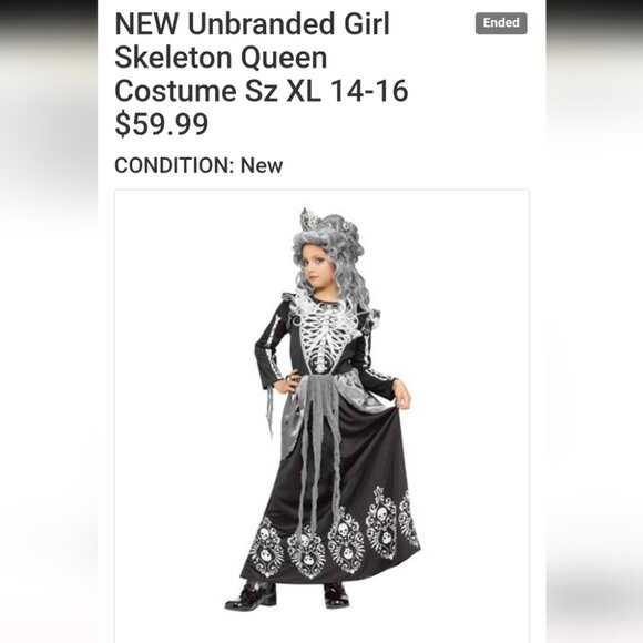Skeleton Queen Kids Costume Gown And Tiara - Size L 10-12 New - Picture 2 of 7